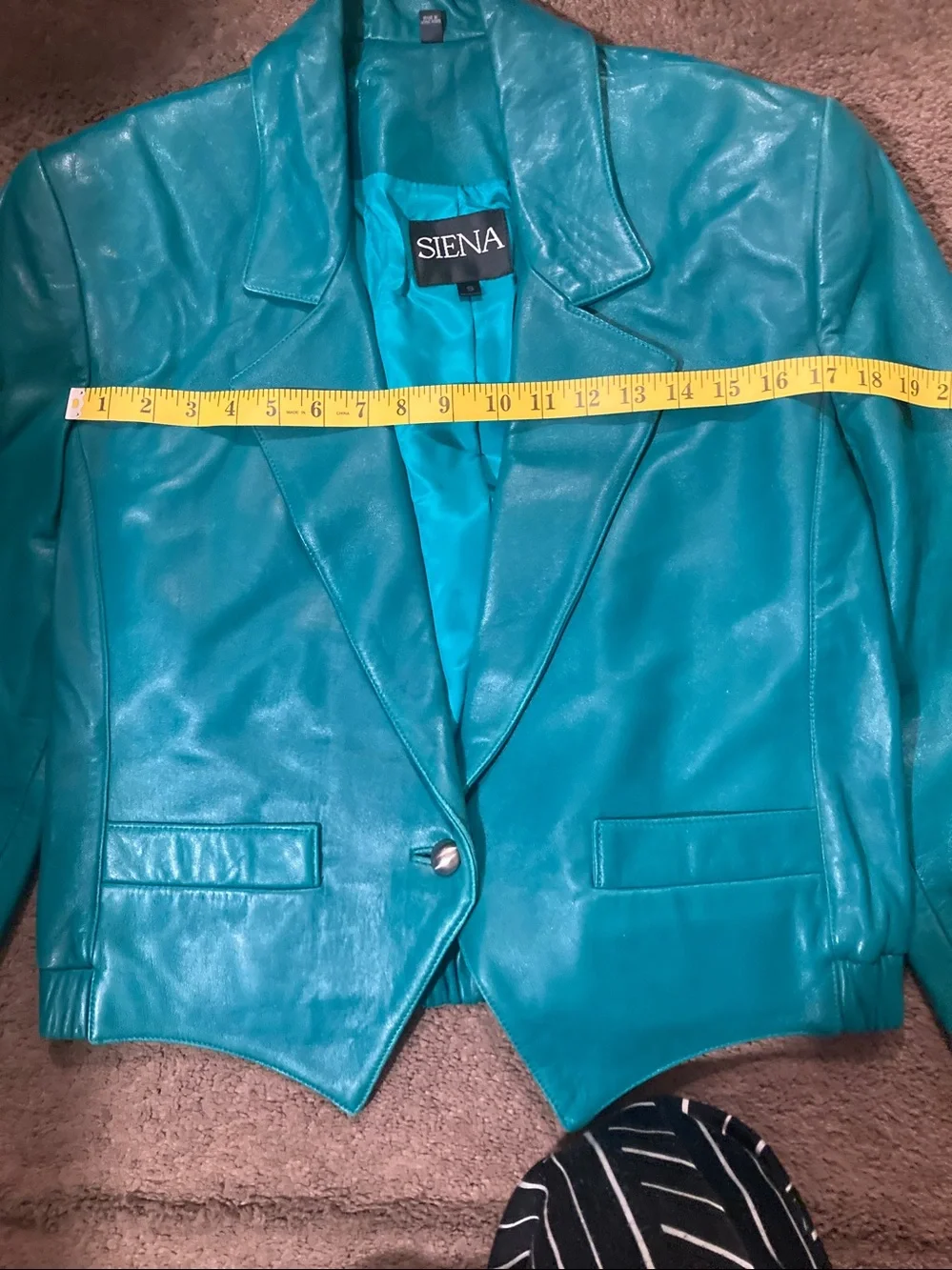 Teal Leather Jacket and Skirt Set